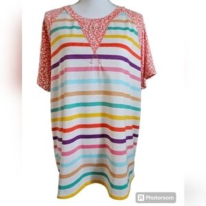 HAPTICS by HOLLY HARPER TOP SZ L CORAL W/ STRIPES